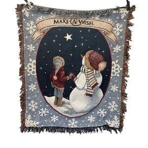 Make A Wish Winter Snowman & Child Woven Tapestry Throw Blanket 42" x 50"